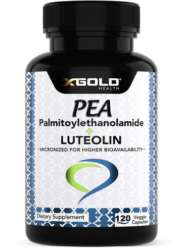 Palmitoylethanolamide 630 mg + Luteolin Standardized 98%- Micronized Pea 99% Highly Purified and Bioavailable - Made in USA - Supplement for Men and Women - 120 Veggie Capsules X Gold Health Au supplements