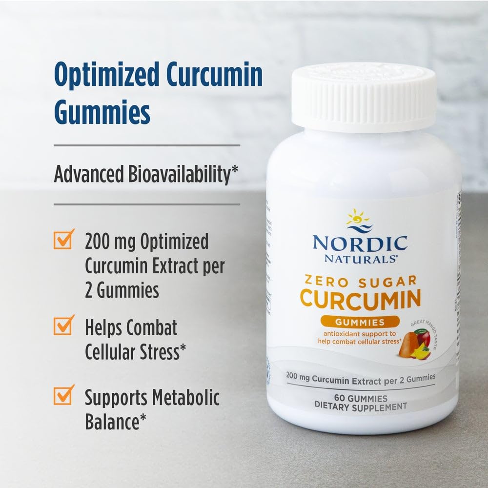 Nordic Naturals Zero Sugar Curcumin Gummies, Mango - 60 Gummies - 200 mg Optimized Curcumin Extract - Great Taste - Antioxidant Support, Healthy Metabolic Balance - Non-GMO, Vegan - 30 Servings Nordic Naturals Au supplements