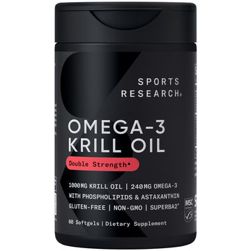 Sports Research® Omega-3 Krill Oil 1000mg - Pure Antarctic Superba Krill with Phospholipids, Choline & Astaxanthin - MSC Certified Sustainable · Non-GMO · Gluten Free - 60 Softgels Sports Research Au supplements