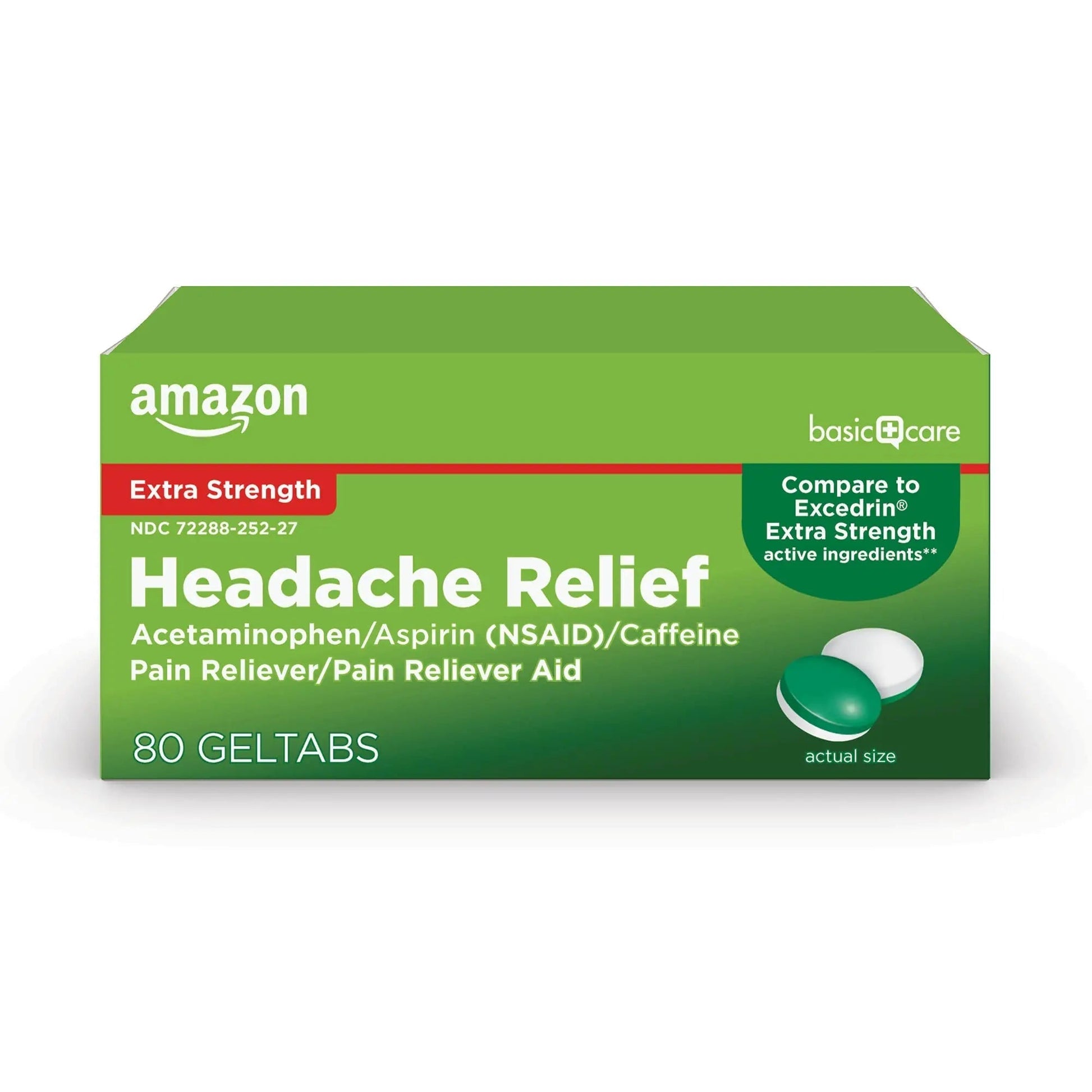 Amazon Basic Care Extra Strength Headache Relief Geltabs, Pain Reliever for Arthritis, Menstrual Pain and Cramps, 80 Count Amazon Basic Care Au supplements