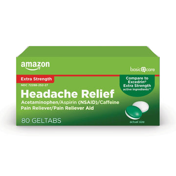 Amazon Basic Care Extra Strength Headache Relief Geltabs, Pain Reliever for Arthritis, Menstrual Pain and Cramps, 80 Count Amazon Basic Care Au supplements