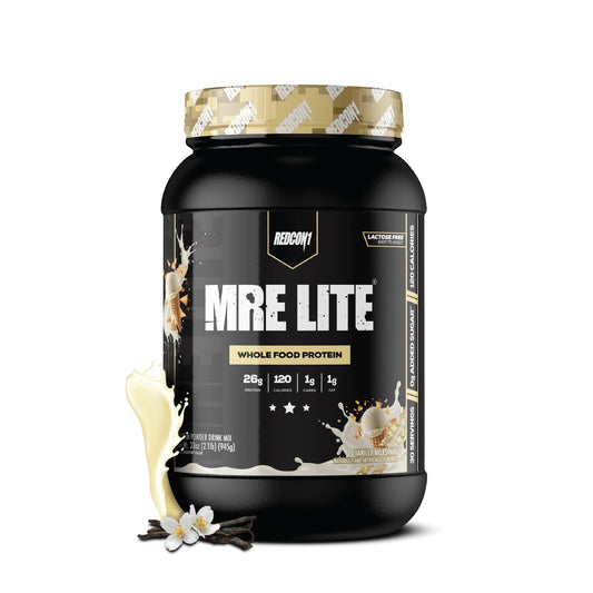 REDCON1 MRE LITE Whole Food Protein Powder, Vanilla Milkshake - Lactose Free & Sugar Free Meal Replacement with Animal Protein Blends - Easy to Digest Formula - Only 1g Carb per Serving (30 Servings) REDCON1US supplements