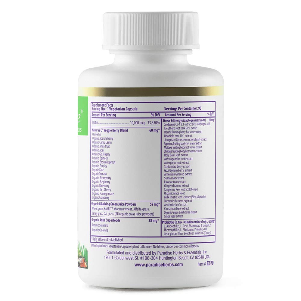 Paradise Herbs Earth's Blend Biotin Supplement, Hair, Skin & Nails, Whole Body Health, Vegan, Non-GMO, 90 Vegetarian Capsules Paradise Herbs Au supplements