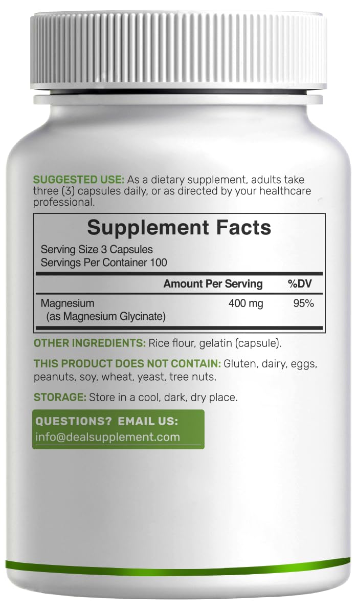 Magnesium Glycinate 400mg, 300 Capsules | 100% Chelated for Easy Absorption | Essential Mineral Supplement for Muscle, Sleep, & Heart Health* DEAL SUPPLEMENT Au supplements