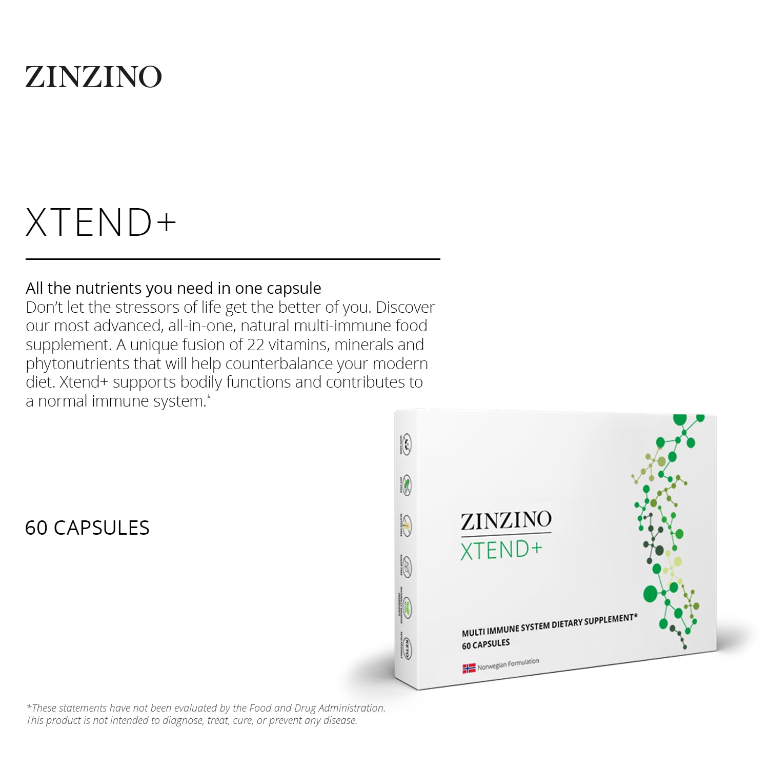 Zinzino Xtend + - Multi Immune Supplement - Essential Vitamins, Minerals & Vitamin C for Immune Support, Energy & Focus - 60 Capsules ZINZINO Au supplements
