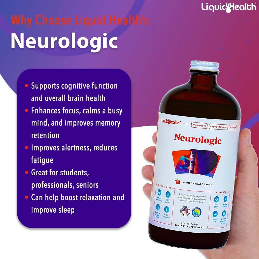 LIQUIDHEALTH Neurologic Focus Supplement - Brain Booster Nootropic Supplement for Cognitive Function, Memory & Focus with Ginkgo Biloba, Choline, L-Theanine & Phosphatidylserine - USA Made (2 Pack) LIQUIDHEALTH Au supplements