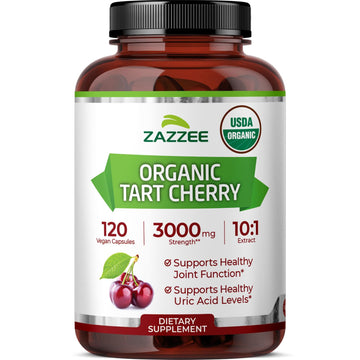 Zazzee USDA Organic Tart Cherry 10:1 Extract, 120 Vegan Capsules, 4 Month Supply, Montmorency Cherry, Daily Wellness Antioxidant Support, Organic Herbal Supplement, All-Natural, Non-GMO, Made in USA Zazzee Au supplements
