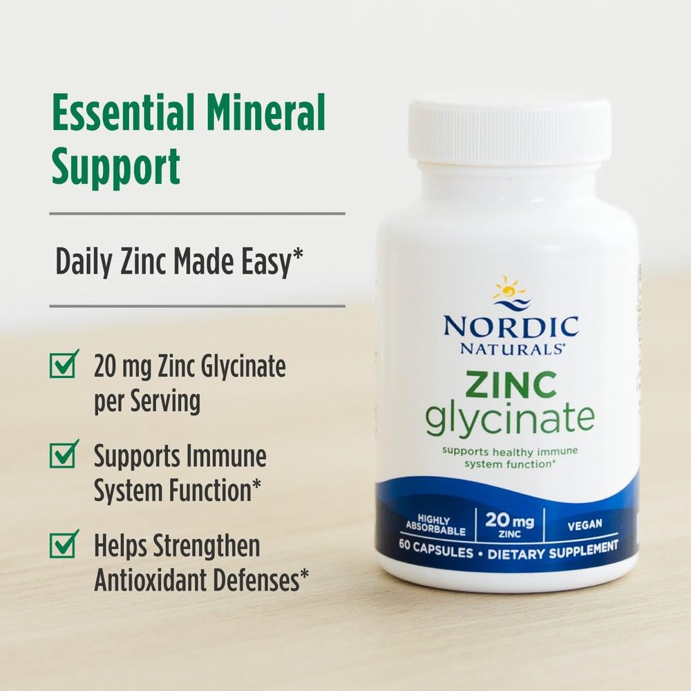 Nordic Naturals Zinc Glycinate - 60 Capsules - 20 mg Highly Absorbable Zinc Glycinate - Optimal Wellness - Non-GMO, Gluten Free, Vegan - 60 Servings Nordic Naturals Au supplements