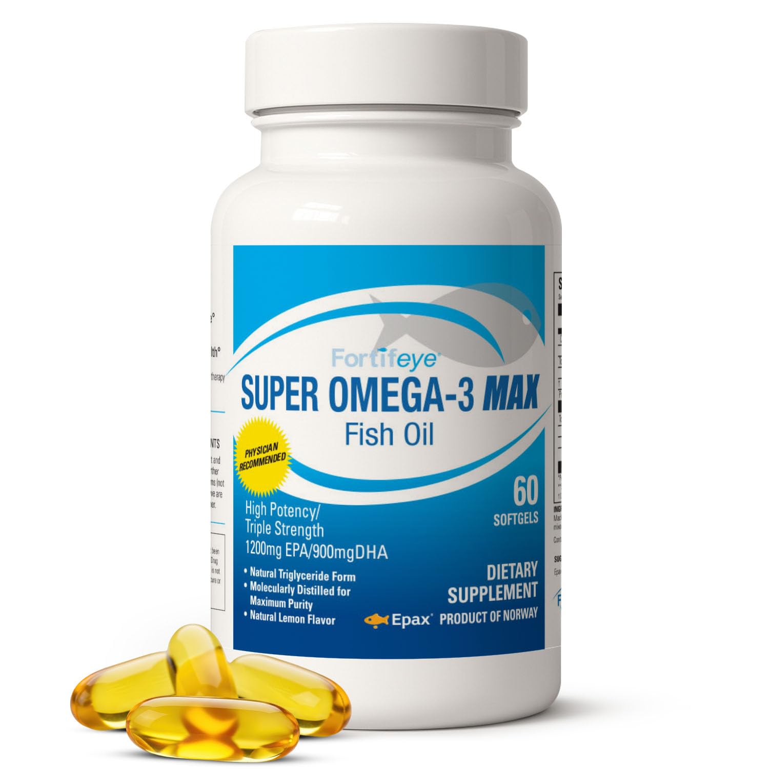 Super Max Omega-3 Fish Oil 2400 mg 30 Days, 60 Capsules - High Potency Fish Oil Omega 3 Supplements for Women & Men, Triglyceride Form with EPA and DHA Supplements No Fishy After Taste Lemon Flavor Fortifeye Vitamins Au supplements