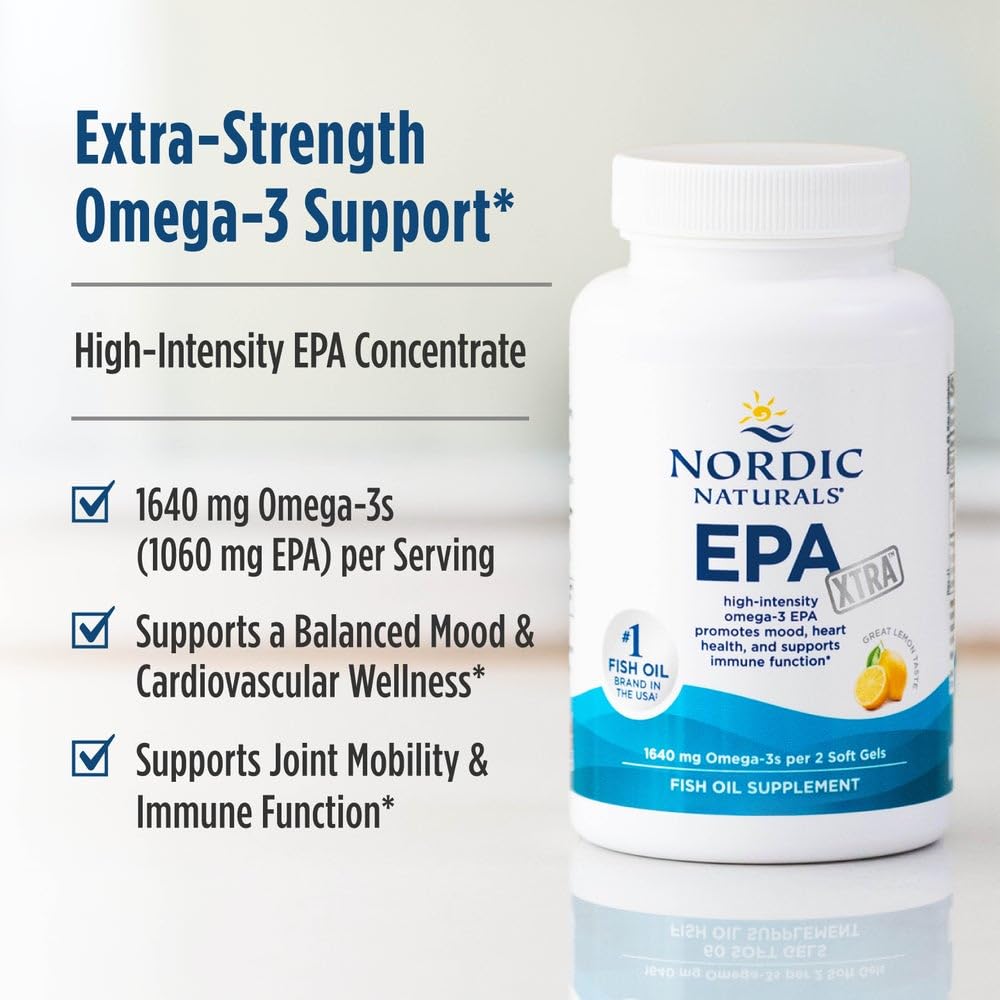 Nordic Naturals EPA Xtra, Lemon - 60 Soft Gels - 1640 mg Omega-3 - High-Intensity EPA Formula for Positive Mood, Heart Health & Healthy Immunity - Non-GMO - 30 Servings Nordic Naturals Au supplements