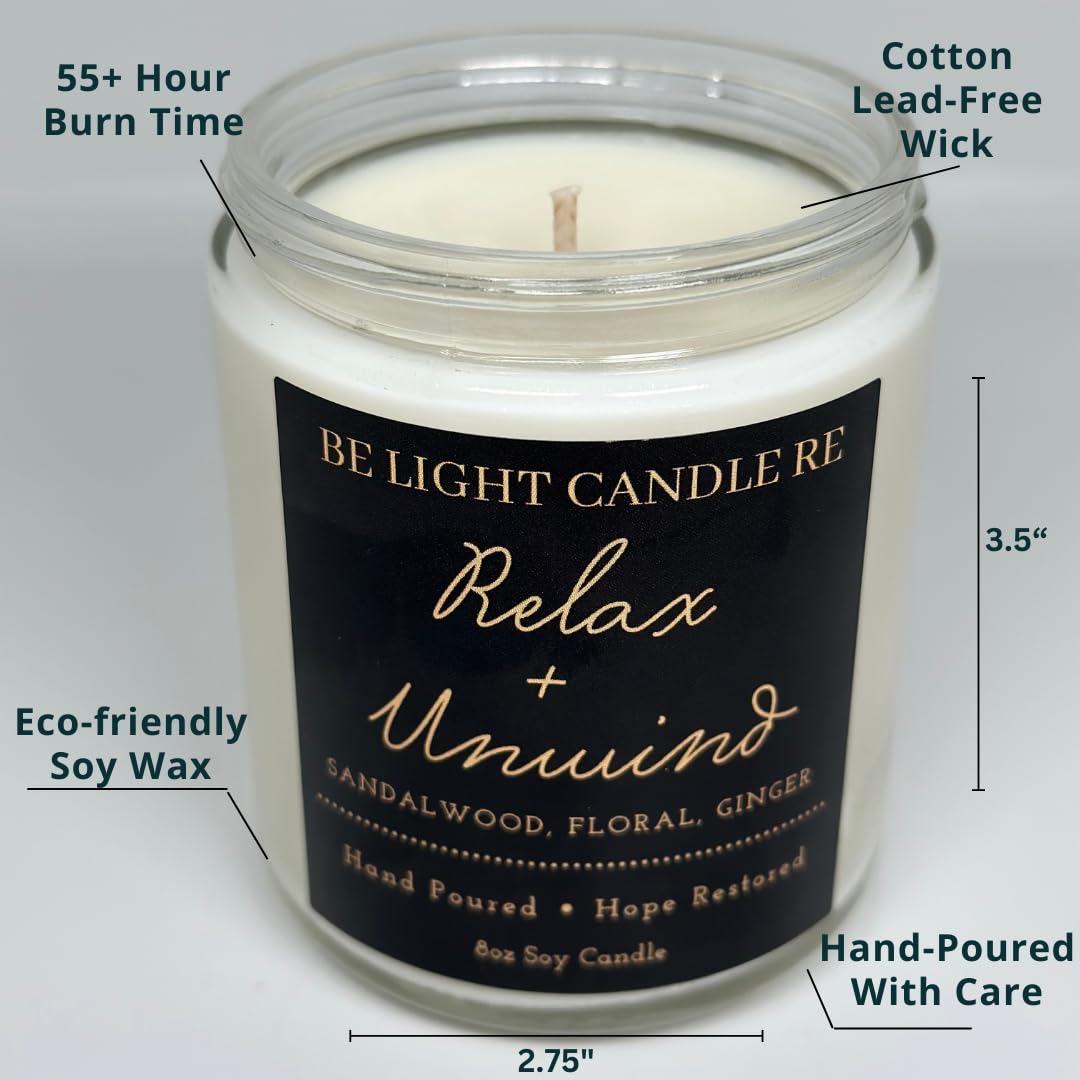Stress Relief Candle | Purpose-Driven Soy Candles | Scented Candle for Home | 8oz Long Lasting Candle Be Light Candle RE Au supplements