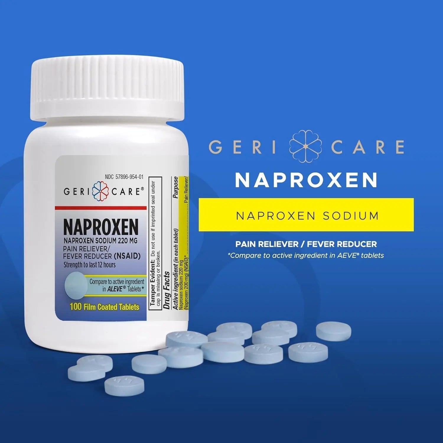 GeriCare Naproxen Sodium Tablets, 220mg (100 Count)- NSAID Extra-Strength Pain Relief for Headache, Arthritis, Muscle Aches, Menstrual Cramps- Film-Coated Naproxen, Anti-Inflammatory & Fever Reducer GeriCare Au supplements