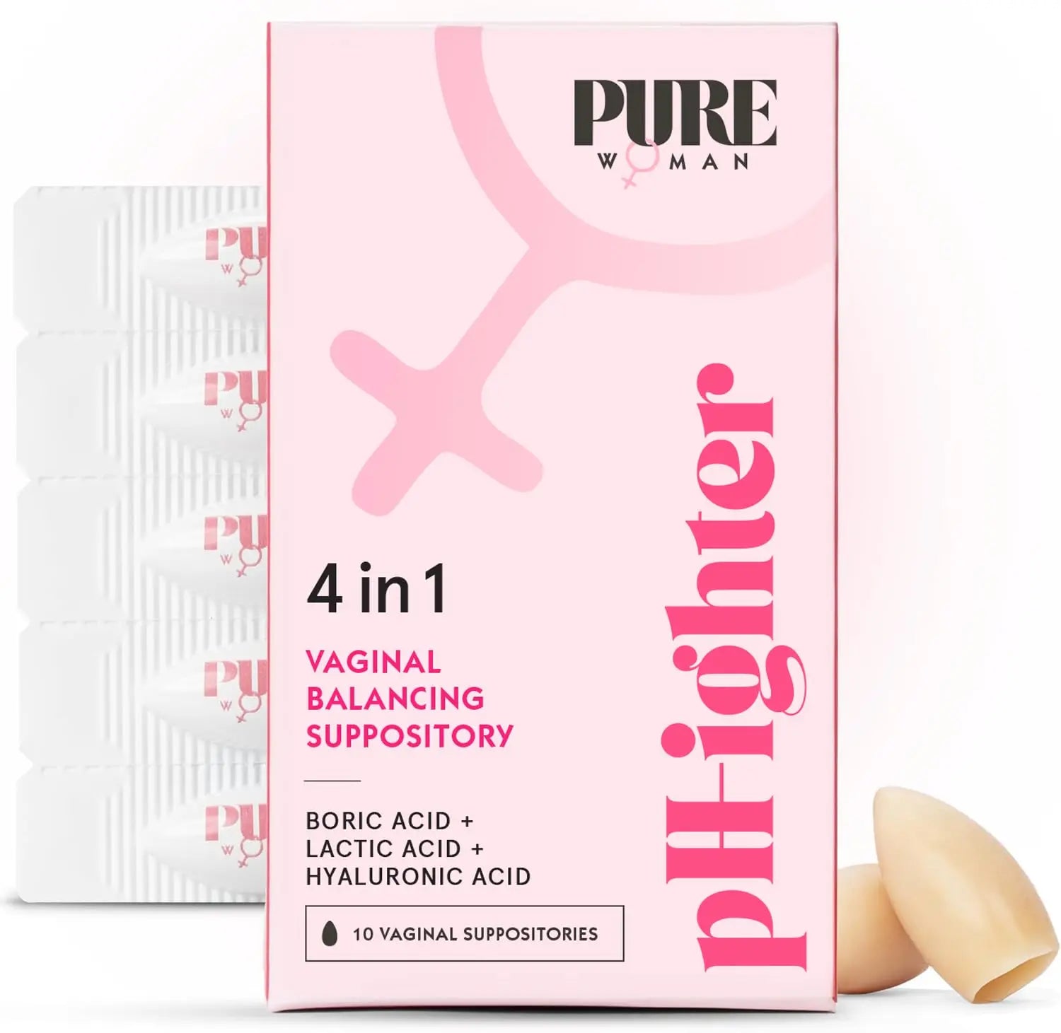 PURE WOMAN - pH-ighter Vaginal Boric Acid Suppositories for Women - Hyaluronic Acid - 4 in 1 Vaginal Suppositories for Discomfort, Dryness, Odor & pH Balance- Full Vaginal Health Care - 7pk PURE WOMAN Au supplements