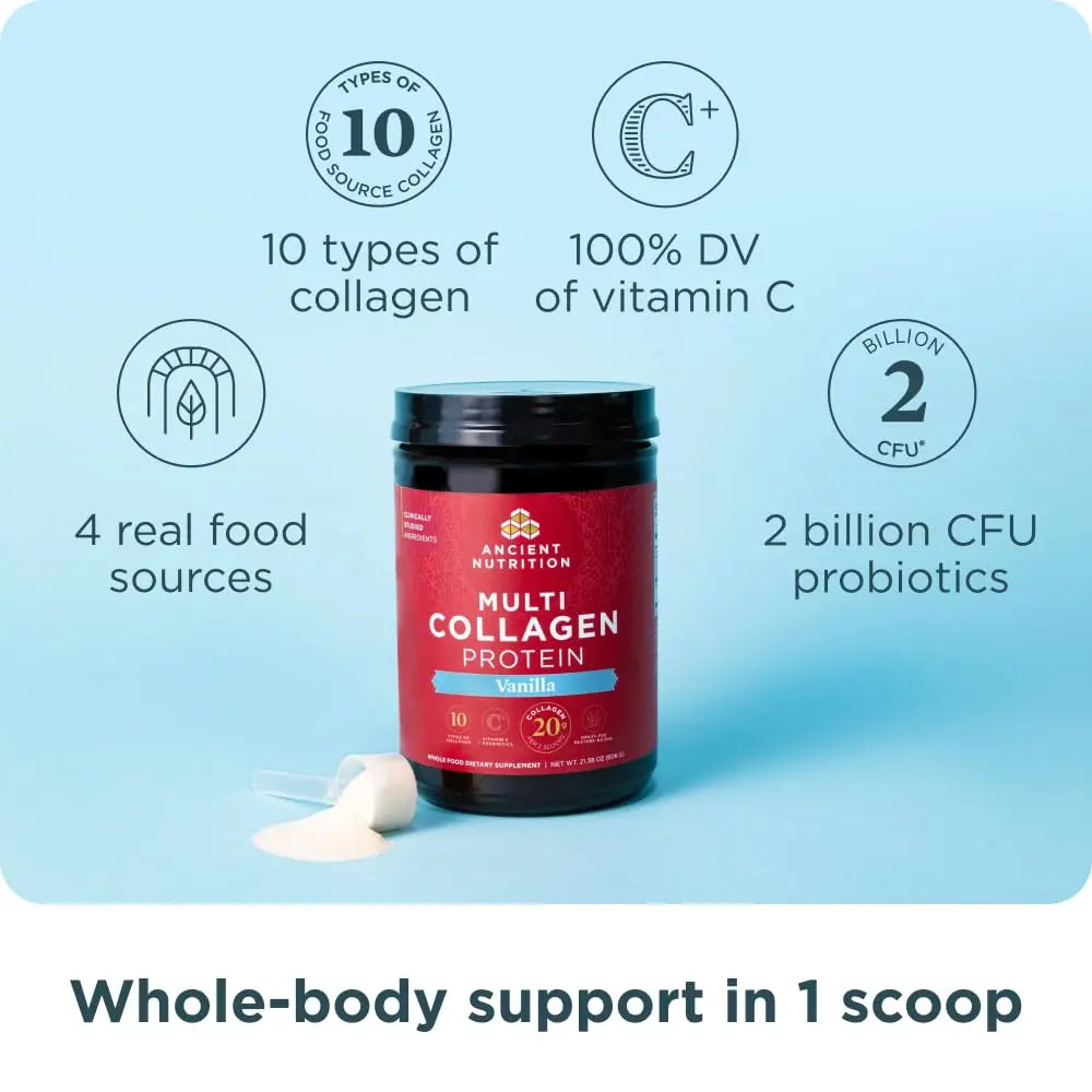 Ancient Nutrition Organic Supergreens Powder, Mango, 25 Servings + Multi Collagen Protein Powder, Vanilla, 60 Servings Ancient Nutrition Au supplements