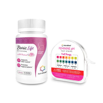 NutraBlast Boric Acid Vaginal Suppositories 600mg (30 Count) & Feminine pH Test Strips 1-14 (100-Tests Roll) | Monitor Feminine Intimate Health | Acidity & Alkalinity Balance NutraBlast Au supplements