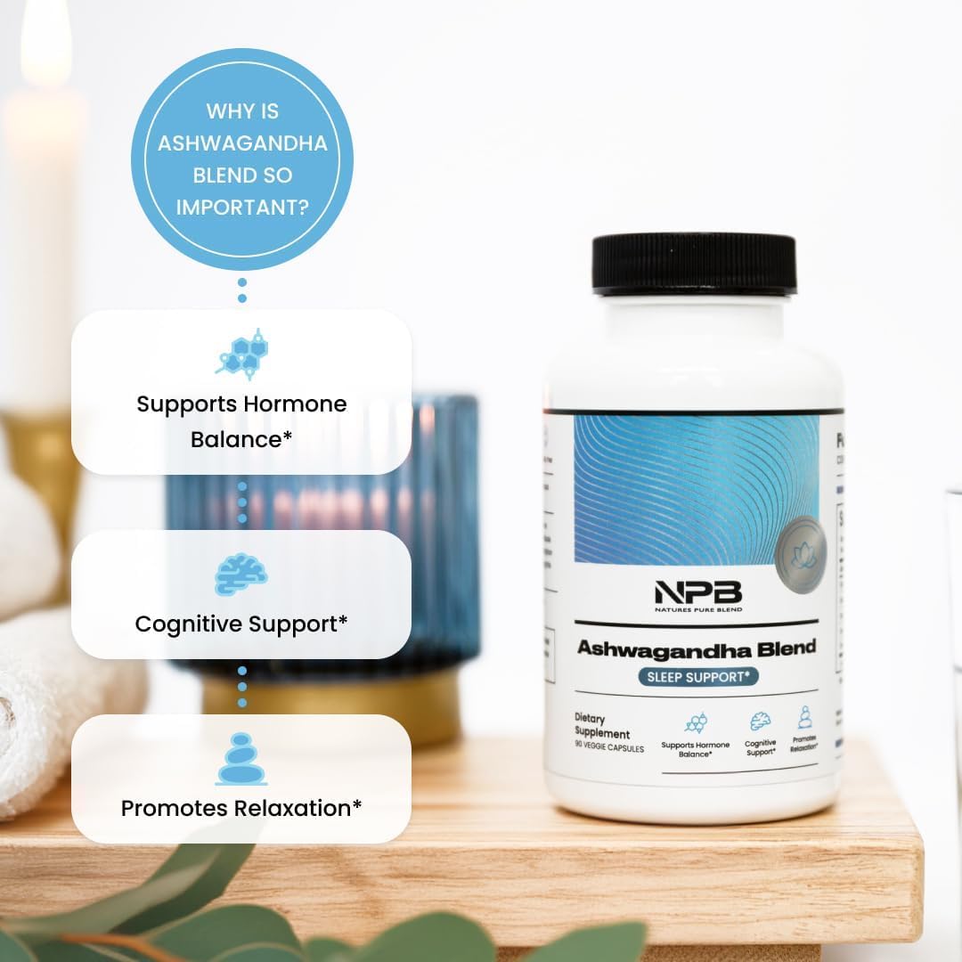 Nature's Pure Blend Ashwagandha Supplements – Organic Ashwagandha Root & Extract for Women and Men – Stress Relief, Sleep, and Mood Support – Athletic Performance & Focus Support – 60 Vegan Capsules Nature's Pure Blend Au supplements