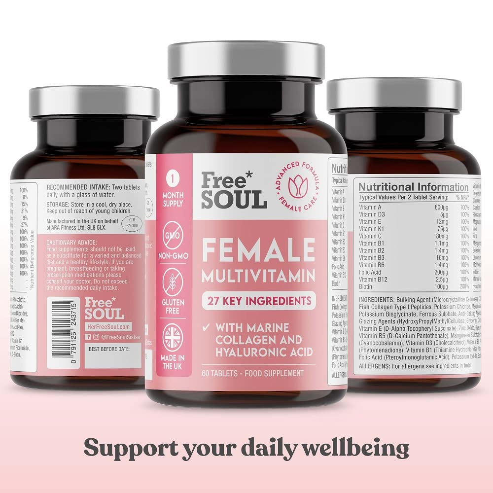 Women's Multivitamins and Minerals with Collagen & Hyaluronic Acid - 27 Essential Free Soul Au supplements