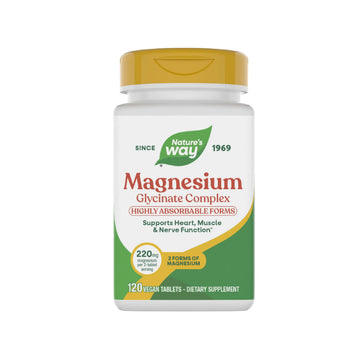 Nature's Way Magnesium Glycinate Complex, Supports Heart, Muscle, Nerve Function*, Highly Absorbable, 220 mg per 2-Tablet Serving, No Gluten, Vegan, 120 Tablets Nature's Way Au supplements