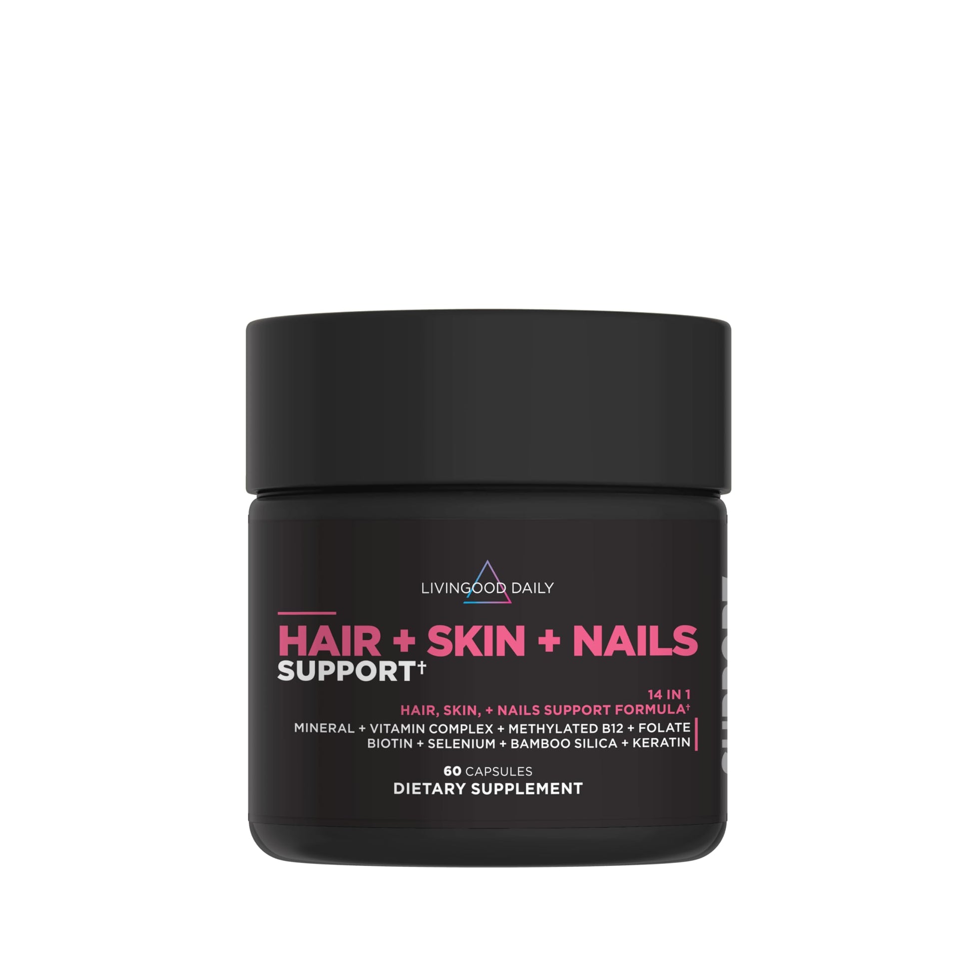 Livingood Daily Hair, Skin & Nails Supplement, 14-in-1 Formula with Biotin, Collagen, Keratin, Bamboo, Selenium, Folate, B12, Zinc and More, Beauty Supplement for Women & Men, Gluten Free, 60 Capsules Livingood Daily Au supplements
