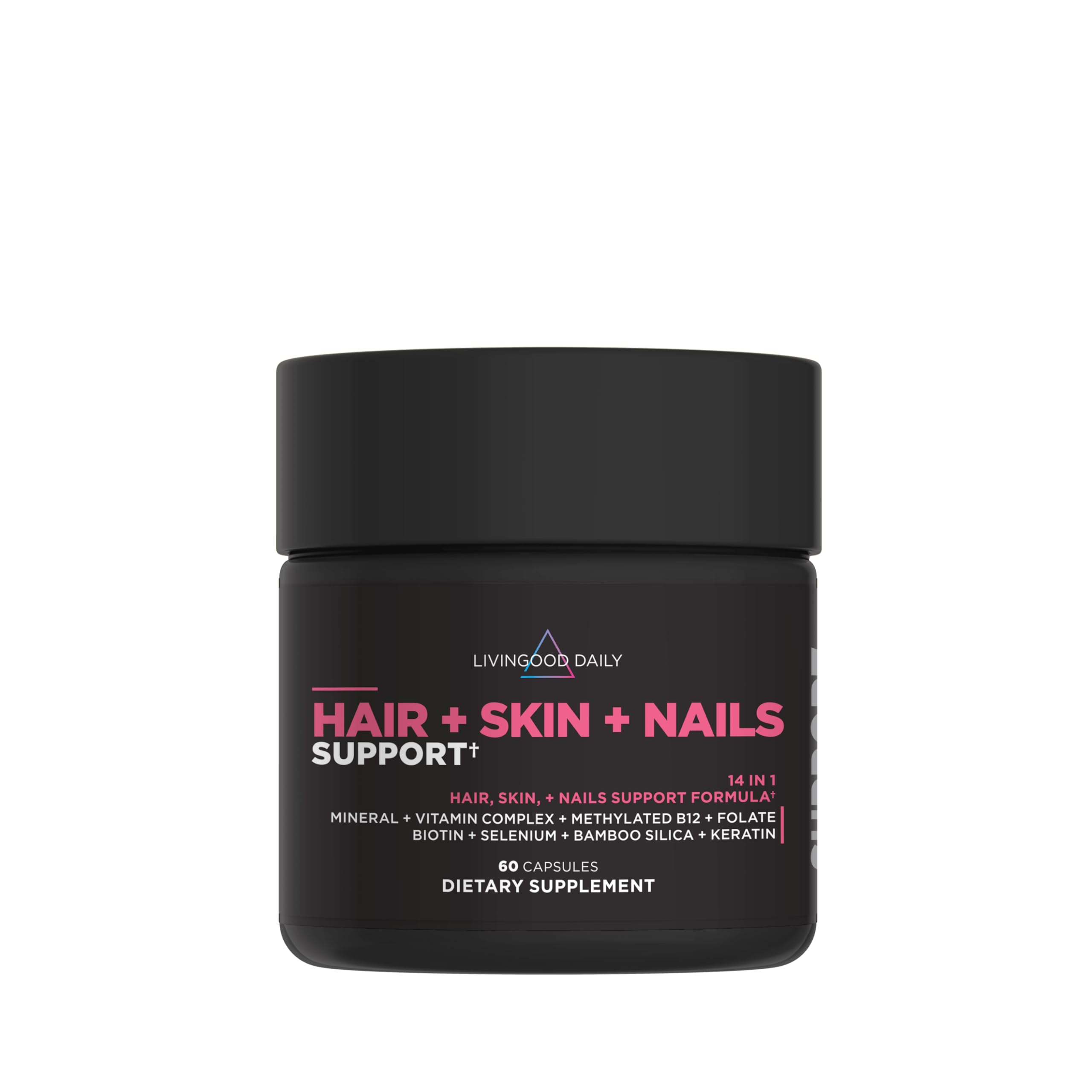 Livingood Daily Hair, Skin & Nails Supplement, 14-in-1 Formula with Biotin, Collagen, Keratin, Bamboo, Selenium, Folate, B12, Zinc and More, Beauty Supplement for Women & Men, Gluten Free, 60 Capsules Livingood Daily Au supplements