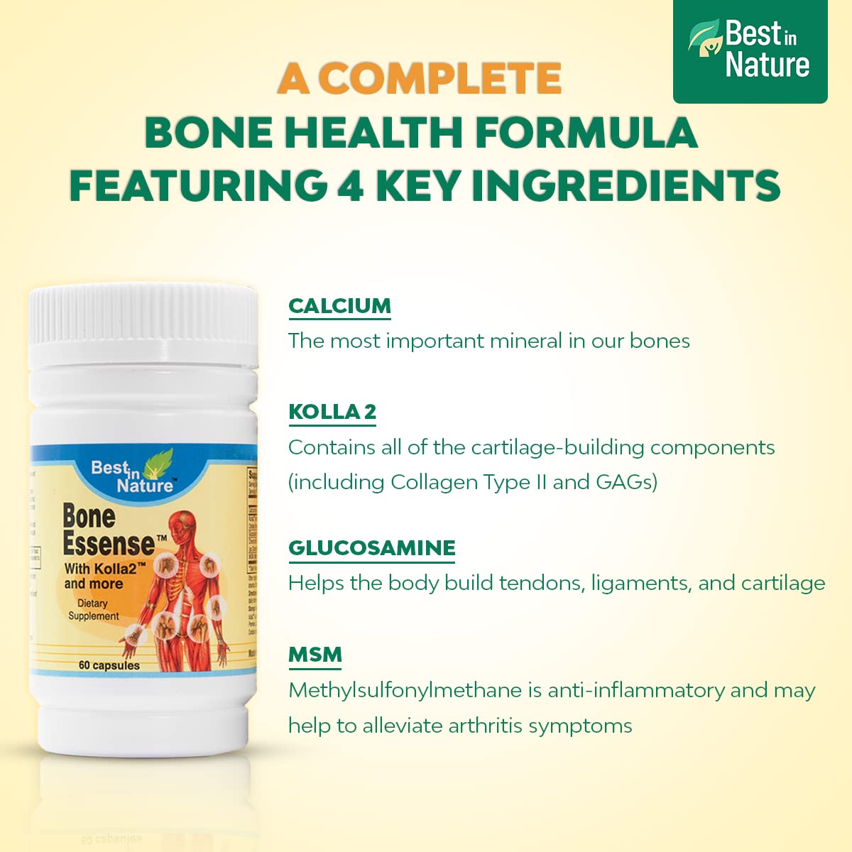 Best in Nature Bone Essense with Kolla2 (Type II Collagen) - Bone and Joint Health Supplement. (60 Count) Best in Nature Au supplements