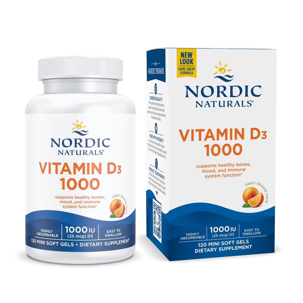 Nordic Naturals Vitamin D3 1000, Orange - 120 Mini Soft Gels - 1000 IU Vitamin D3 - Supports Healthy Bones, Mood & Immune System Function - Non-GMO - 120 Servings Nordic Naturals Au supplements