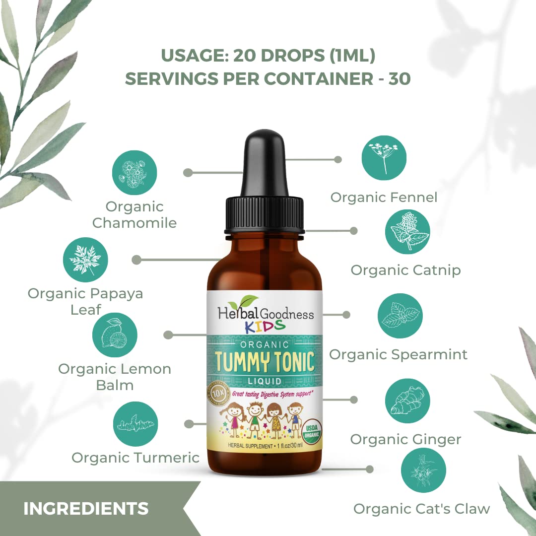 Kids Tummy Support Tonic Liquid Extract, Tasty Digestive System Support Supplement for Kids -1oz - Herbal Goodness Herbal Goodness Au supplements