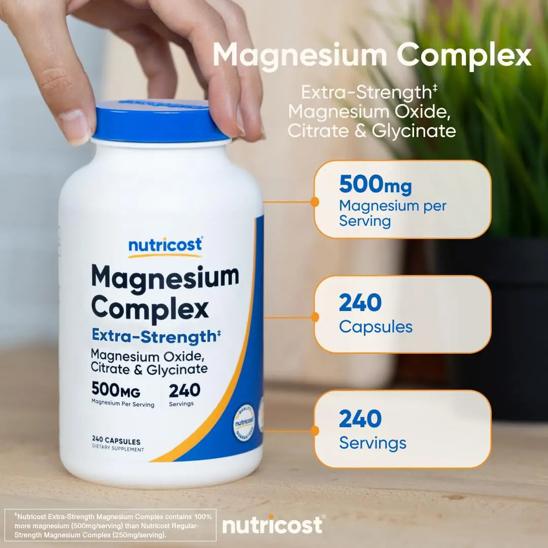 Nutricost Magnesium Complex 500mg, 240 Capsules - Magnesium Oxide, Citrate, and Glycinate - Gluten Free and Non-GMO Nutricost Au supplements