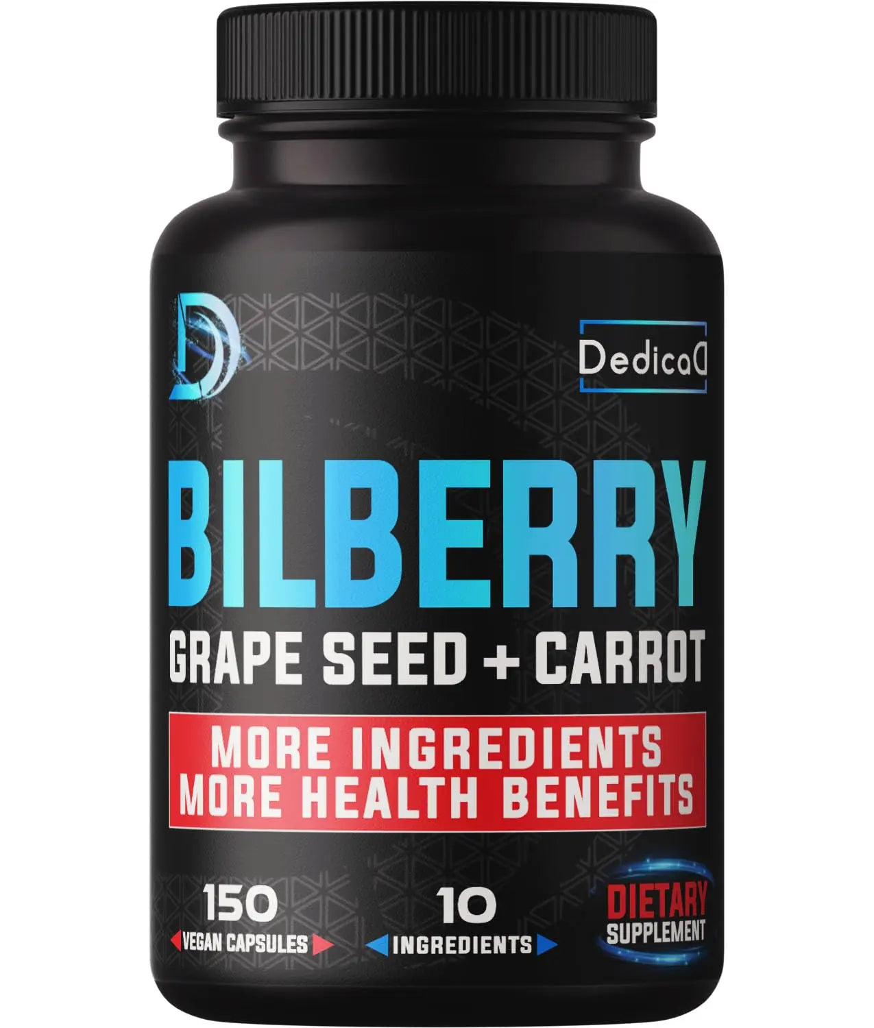 DEDICAD 20:1 Bilberry Extract Capsules - 5 Month Supply - Support Eyes, Vision & Heart Health - 10in1 Plus Grape Seed, Carrot, Elderberry, Eyebright & Others - 150 Counts DEDICAD Au supplements