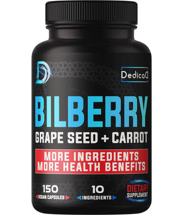 DEDICAD 20:1 Bilberry Extract Capsules - 5 Month Supply - Support Eyes, Vision & Heart Health - 10in1 Plus Grape Seed, Carrot, Elderberry, Eyebright & Others - 150 Counts DEDICAD Au supplements