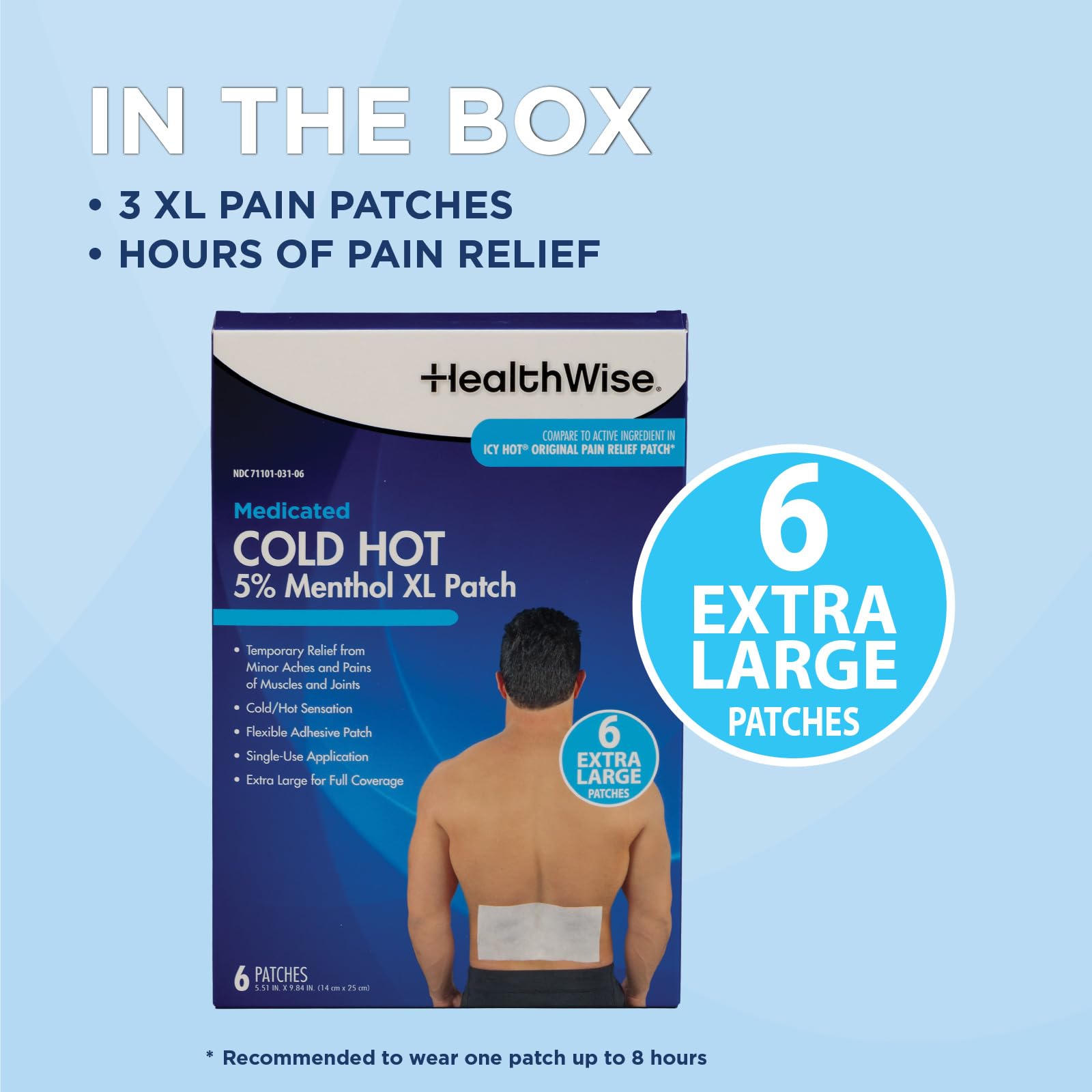 HealthWise Cold Hot Medicated Menthol XL Patch | 5% Menthol | Back and Large Areas | 5.51” x 9.84” | 6-Count | Paraben-Free | Soothes Minor Aches and Pains | Super-Size Relief HealthWise Au supplements