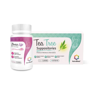 NutraBlast Boric Acid Suppositories 600mg (30 Count) Bundle with Tea Tree Oil Suppositories (12 Count) | All Natural Intimate Deodorant for Women | Restore Feminine pH Balance NutraBlast Au supplements