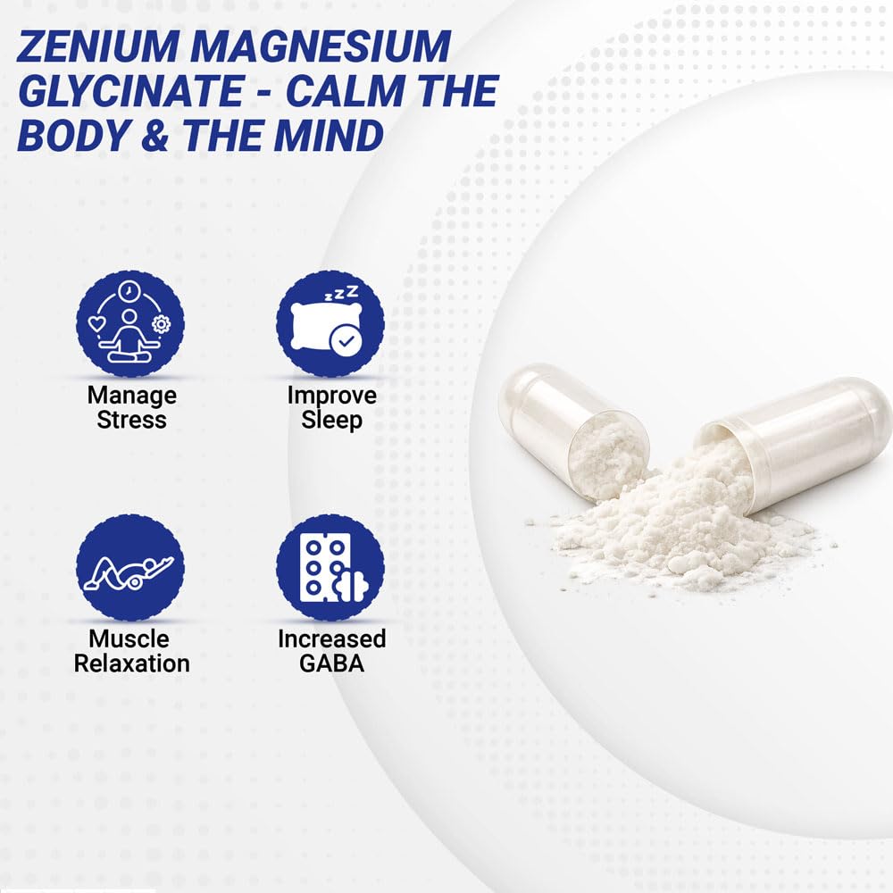 Zenium - Magnesium Glycinate for Sleep, Chelated, 600mg per Serving, 120 Capsules | High Absorption | Relieve Tension, Worry, Nervousness | Calm The Mind & Body | Ayurvedic | Natural Relief Supplement Zenium Au supplements