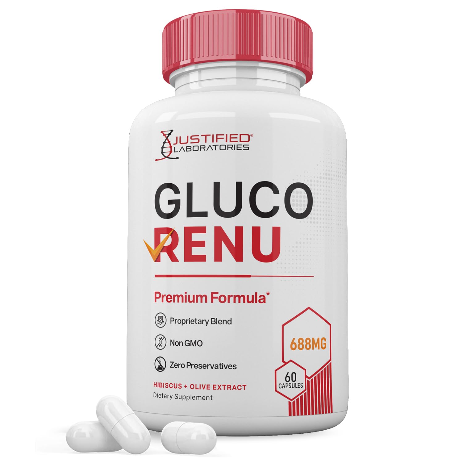 Gluco Renu 688MG Glyco Support Pills Premium Formula Gluo Renew Glycogen Support Formulated Hawthrone Hibiscus Garlic Junpier Powder Olive Forskolin Green Tea Extract 60 Capsules Justified Laboratories Au supplements