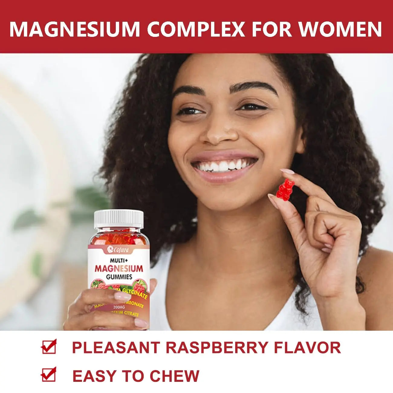 Cofure Triple Magnesium Complex 900 mg, Magnesium Glycinate, Citrate, Malate with Potassium, Calcium, Vitamin B6 for Calm & Sleep - Vegan, Non-GMO, Gluten Free - 120 Raspberry Gummies for Adults Cofure Au supplements