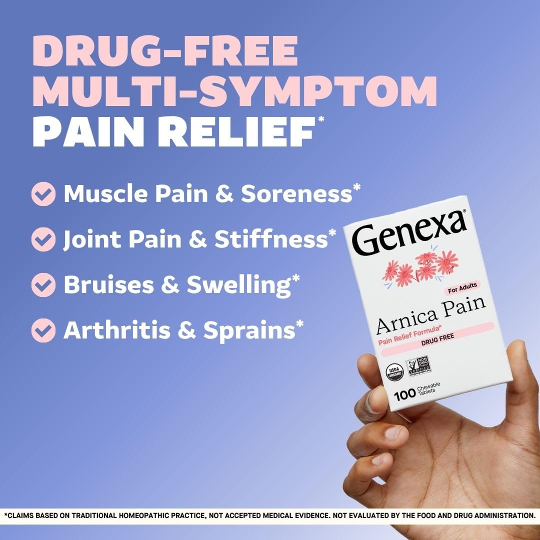 Genexa Adult Pain Relief Bundle | 500mg Acetaminophen Caplets + Homeopathic Arnica Chewables | Fast Relief for Headache, Joint & Muscle Pain | OTC + Homeopathic Combo | No Dyes or Artificial Additives Genexa Au supplements