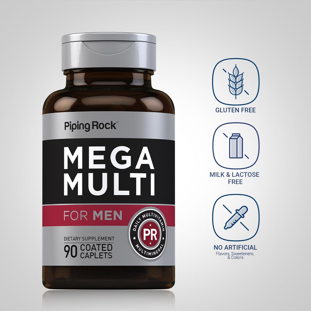 Piping Rock Men's Multivitamin | 90 Caplets | Mega Vitamin and Mineral Complex | Daily Support Supplement | with Vitamin C, D, Magnesium, Zinc | Non-GMO, Gluten Free Piping Rock Au supplements