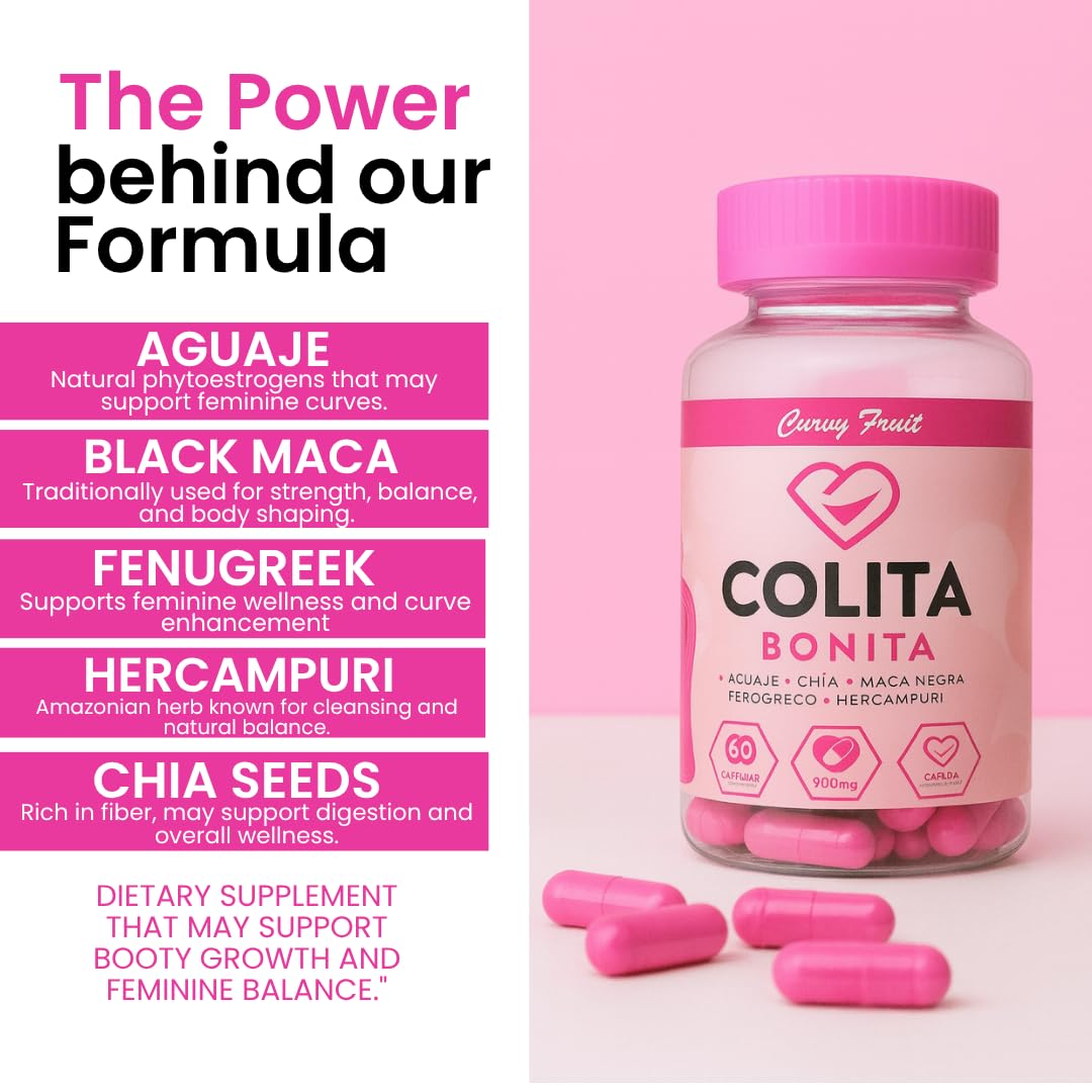Colita Bonita – Aguaje, Black Maca & Fenugreek Pills – Natural Booty Growth & Hip Shaping Supplement – Supports Curves, Hormonal Balance & Waist Definition – 60 Capsules (30-Day Supply) Curvy Fruit Au supplements