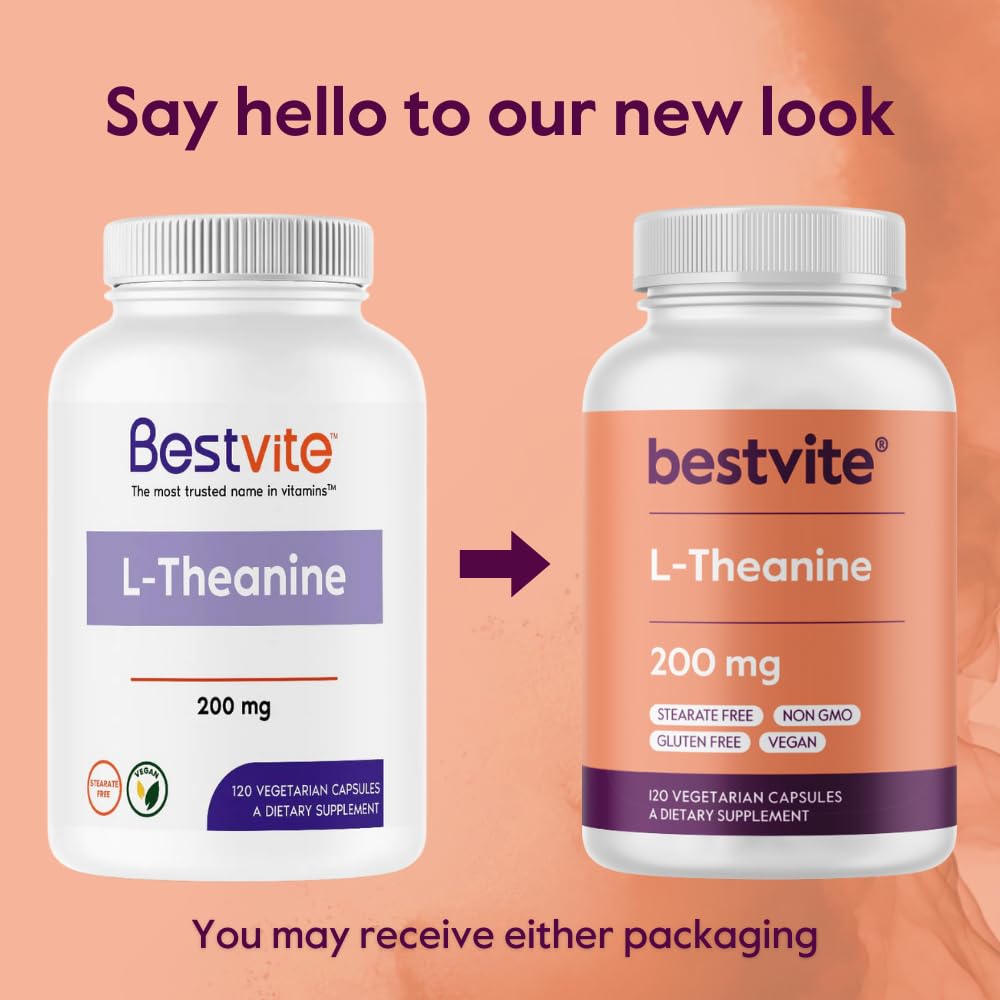BESTVITE L-Theanine 200mg (120 Vegetarian Capsules) - No Stearates - Vegan - Non GMO - Gluten Free BESTVITE Au supplements