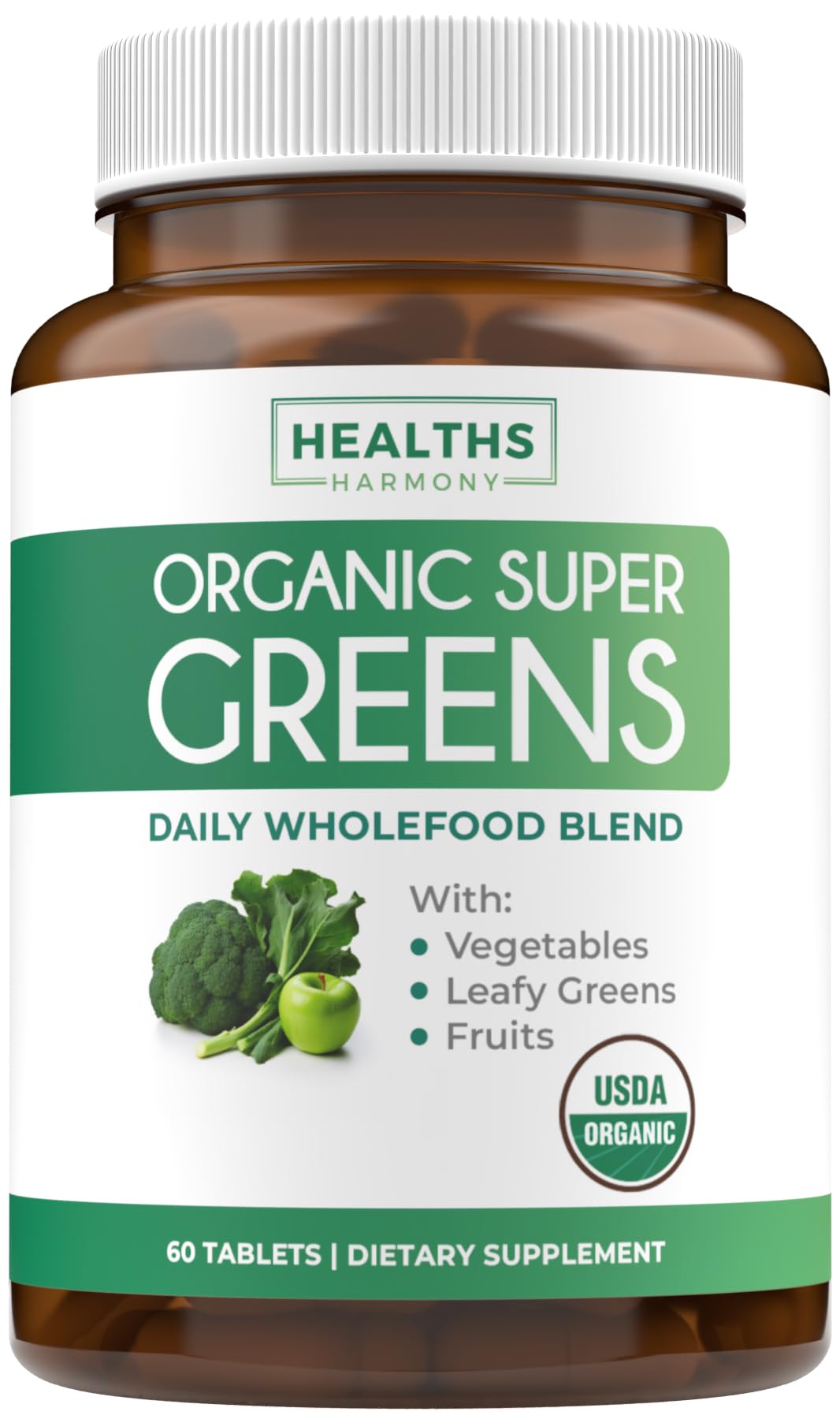 USDA Organic Super Greens Supplement - Organic Greens Fruits and Vegetable Supplement for Adults with 28 Superfood Complex with Superfruits Roots Herbs & More - Vegan & Non-GMO (Up to 1 Month Supply) Healths Harmony Au supplements