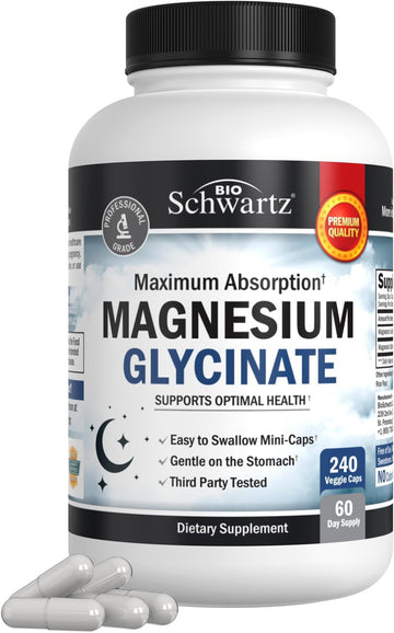 BioSchwartz Magnesium Glycinate 500mg Capsules (240 Mini Caps) Maximum Absorption Magnesium Supplement for Healthy Nerves Muscles Heart Mood and Sleep Support (Vegan, Gluten-Free, Non-GMO) BioSchwartz Au supplements
