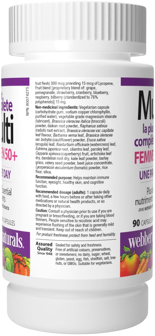 Webber Naturals Women's 50+ Most Complete Multi, 90 Vegetarian Capsules Webber Naturals Au supplements