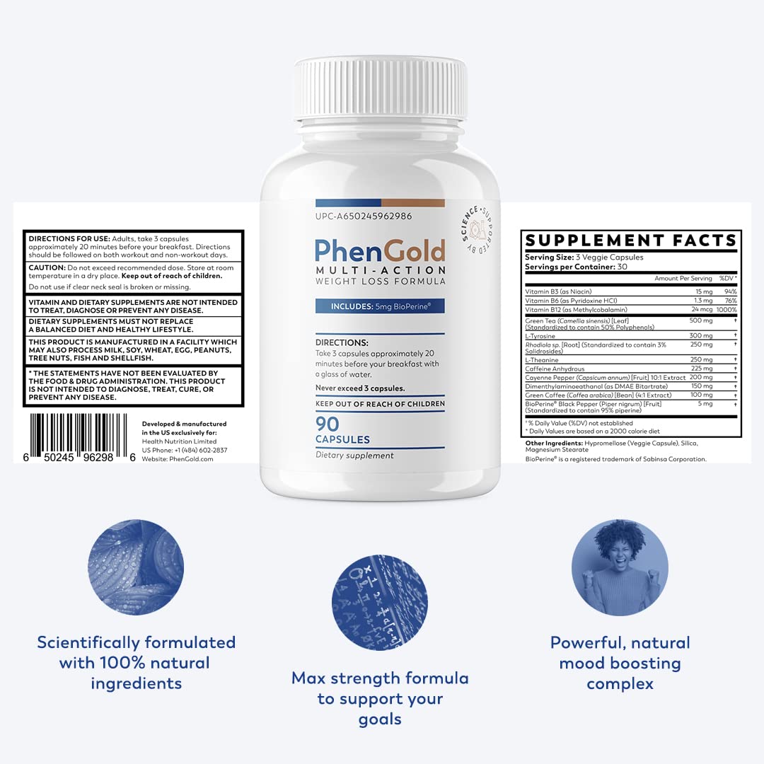 PhenGold Pills, Original Multi-Action Weight Management Formula with Green Tea PhenGold Au supplements