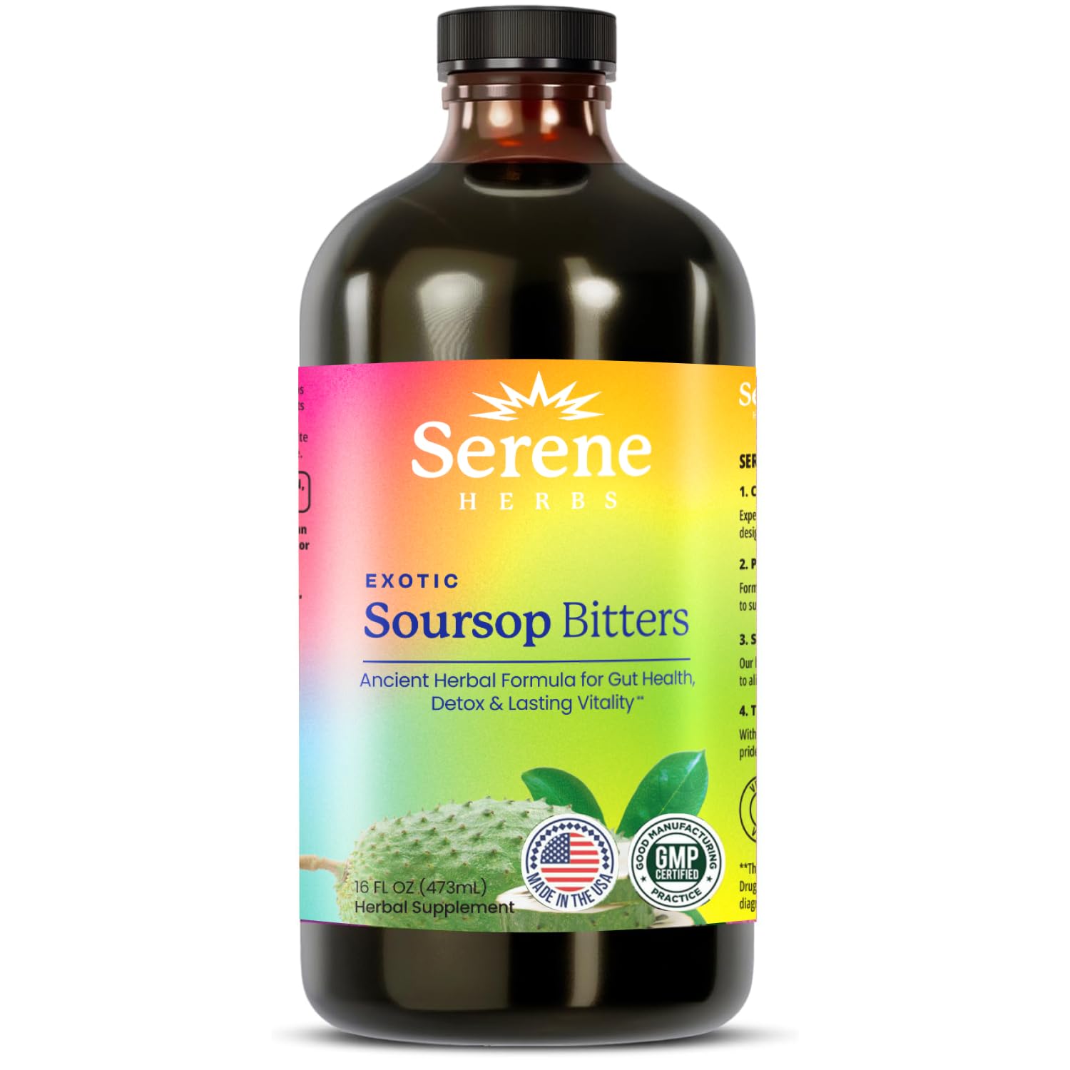 Serene Herbs - Soursop Bitters Liquid - Organic Herbal Guanabana Detox with Black Seed, Moringa & Ginger