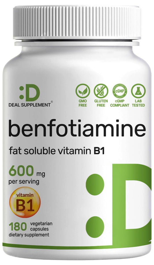Benfotiamine 600mg Per Serving, 180 Veggie Capsules (300mg Per Cap) – Fat Soluble Vitamin B1 Thiamine Supplement DEAL SUPPLEMENTUS supplements