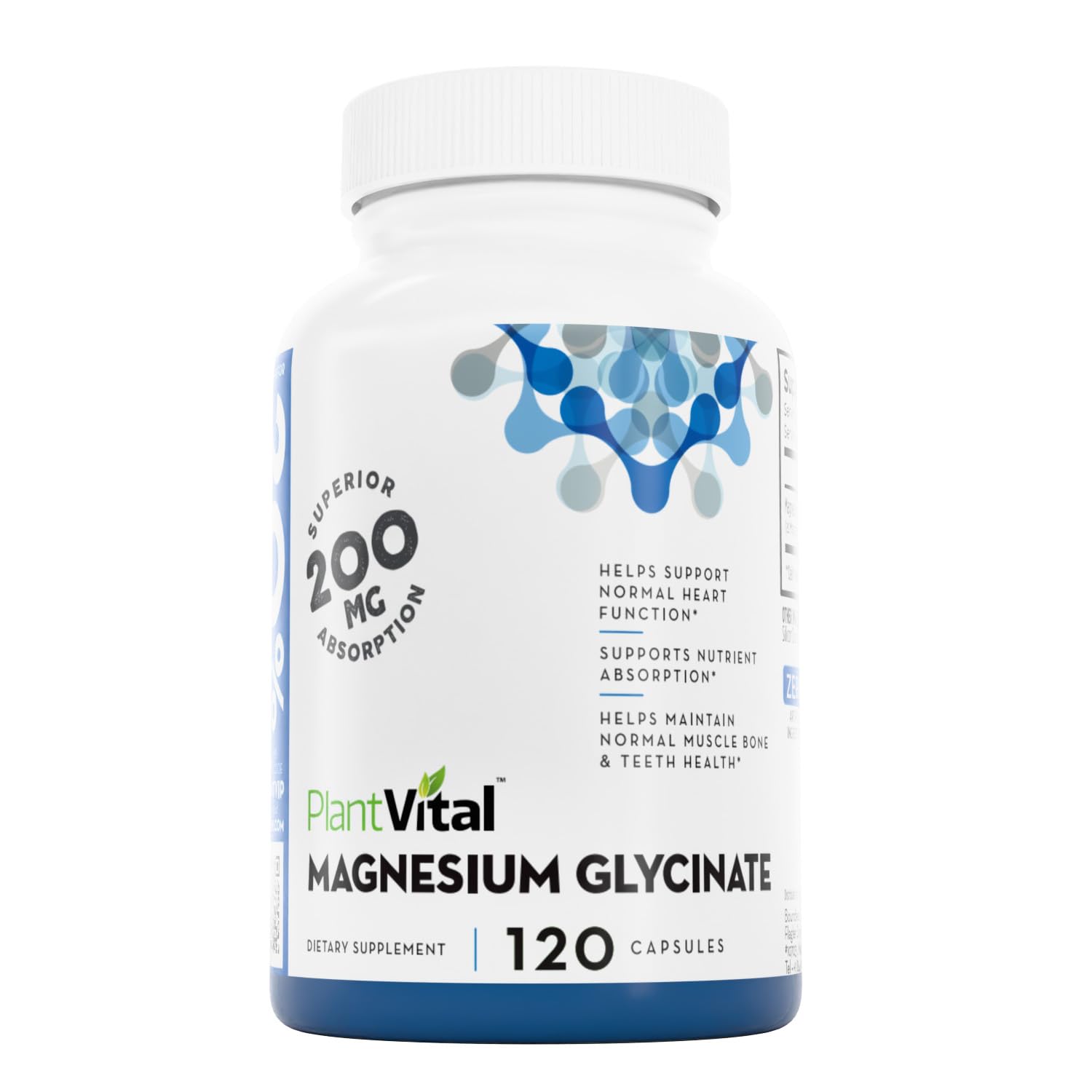 PlantVital Magnesium Glycinate 200mg - Supports Restful Sleep, Muscle & Nerve Function, Normal Heart & Bone Health - Feel Calm & Relax - Vegan, Third Party Tested, Gluten Free, Non-GMO - 120 Capsules Plantvital Au supplements