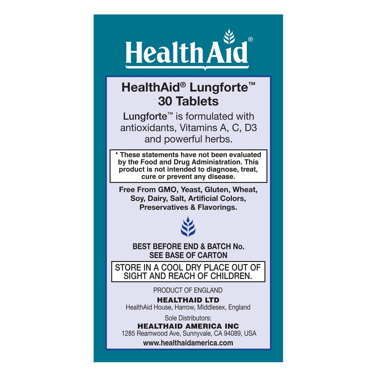 HealthAid LungForte 30 Tablets – Daily Antioxidant Lung Support with NAC, Resveratrol, Olive Leaf, Thyme & Vitamins A, C & D3 – Vegetarian, Non‑GMO HealthAid Au supplements