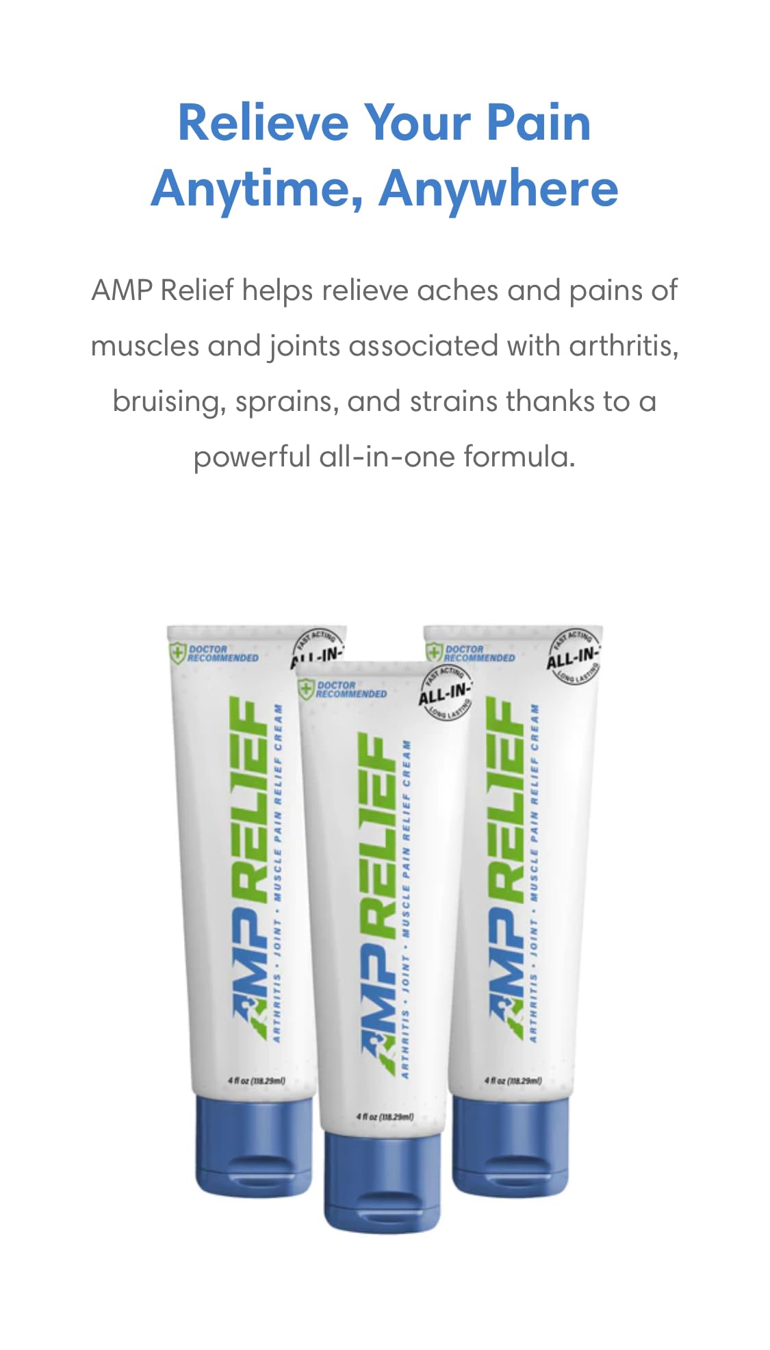 AMP RELIEF Cream - 4oz - All Natural Topical Pain Cream with Arnica, Boswellia, Eucalyptus and Menthol AMP RELIEF Au supplements
