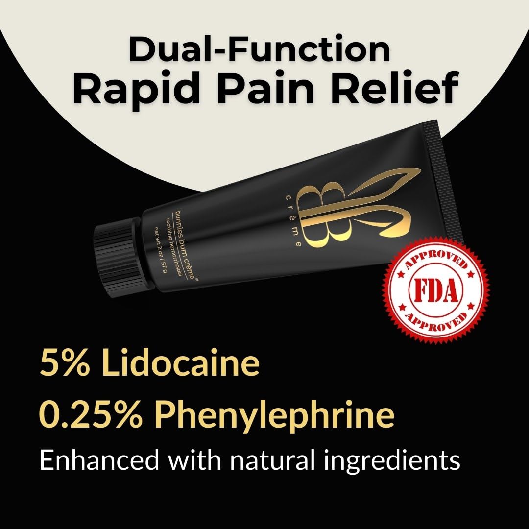 BUNNIES BUM CRÈME 5% Lidocaine Rapid Hemorrhoid Soothing Cream, 2 oz, Maximum Strength for Fast Acting for Pain, Burning, Itching, Swelling & Discomfort. BUNNIES BUM CRÈME Au supplements