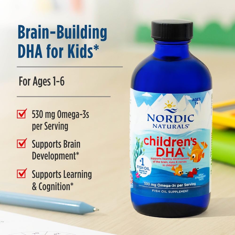 Nordic Naturals Children’s DHA, Strawberry - 8 oz for Kids - 530 mg Omega-3 with EPA & DHA - Brain Development & Function - Non-GMO - 96 Servings Nordic Naturals Au supplements
